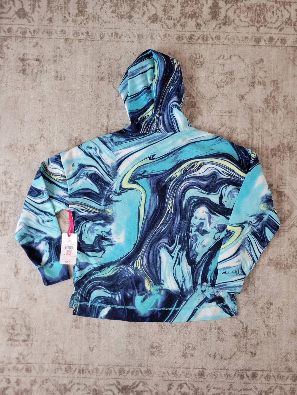 NWT Justice Girls L Blue Marble Swirl Hoodie Sweatshirt Cozy Pullover